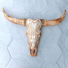 Wooden Medium Cow Head Natural White