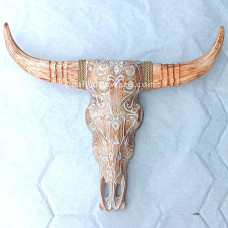 Wooden Large Cow Head White Washed