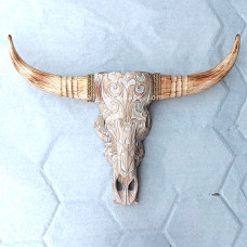 Wooden Medium Cow Head White Washed