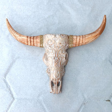 Wooden Small Cow Head White Washed