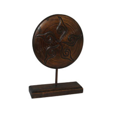 Wooden Round Flower Antique Brown With Stand 45 cm