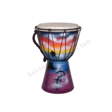 Wooden Djembe Drum Dolphins Purple Blue 50 cm