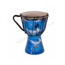 Wooden Djembe Drum Blue Dolphins Motif 50 cm