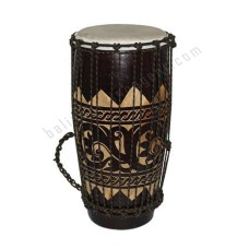 Wooden Drum Black Carved Leaf Motif 50 cm