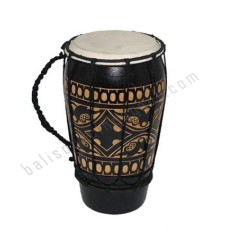 Wooden Drum Black Carved Cross Motif 30 cm