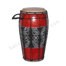 Wooden Drum Red Black White Carving 30 cm