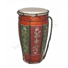 Wooden Drum Brown Green Red White Carving 45 cm