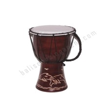 Wooden Djembe Drum Dark Brown Carved Dolphins 30 cm