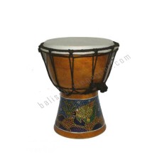 Wooden Djembe Drum Aboriginal Green Painted Fish 20 cm