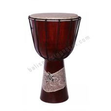 Wooden Djembe Drum Dark Brown Painted Turtle 60 cm