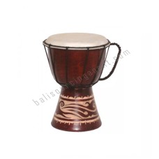 Wooden Djembe Drum Dark Brown Carved Leaf 30 cm