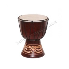 Wooden Djembe Drum Dark Brown Carved Motif 25 cm