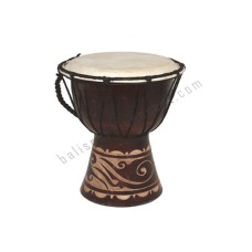 Wooden Djembe Drum Dark Brown Carved Leaf 25 cm