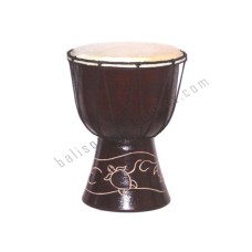 Wooden Djembe Drum Dark Brown Carved Turtle 30 cm