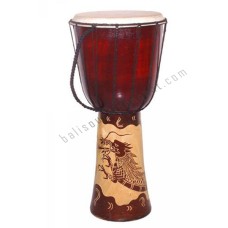 Wooden Djembe Drum Brown Carved Dragon 70 cm