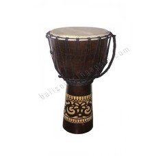 Wooden Dark Brown Djembe Drum Carved Leaf 50 cm