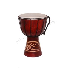 Wooden Djembe Drum Brown Carved Leaf 40 cm