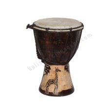 Wooden Dark Brown Djembe Drum Carved Giraffe 40 cm