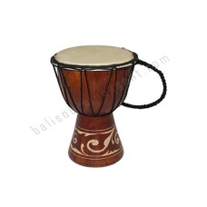 Wooden Djembe Drum Brown Carved Leaf 20 cm