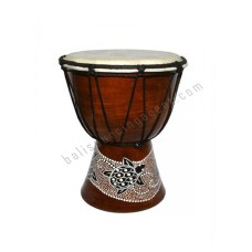 Wooden Djembe Drum Dark Brown Painted Turtle 25 cm