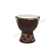 Wooden Djembe Drum Dark Brown Carved Turtle 20 cm