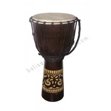 Wooden Djembe Drum Carved Leaf Dark Brown 60 cm