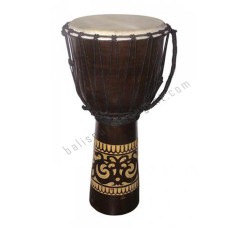 Wooden Djembe Drum Carved Leaf Dark Brown 70 cm