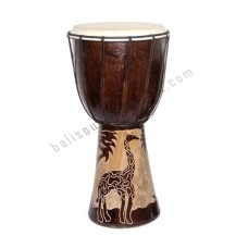 Wooden Dark Brown Djembe Drum Carved Giraffe 60 cm