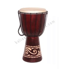 Wooden Djembe Drum Dark Brown Carved Leaf 60 cm