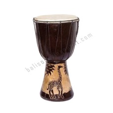 Wooden Dark Brown Djembe Drum Carved Giraffe 50 cm