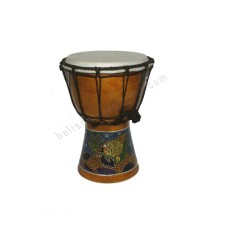 Wooden Djembe Drum Aboriginal Green Painted Fish 30 cm