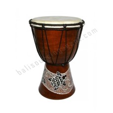 Wooden Djembe Drum Dark Brown Painted Turtle 50 cm