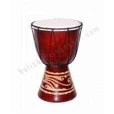 Wooden Djembe Drum Brown Carved Leaf 50 cm