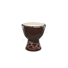 Wooden Djembe Drum Dark Brown Carved Turtle 15 cm