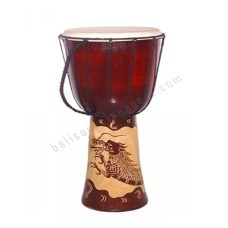 Wooden Djembe Drum Brown Carved Dragon 60 cm