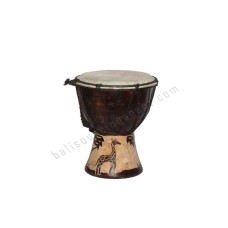 Wooden Dark Brown Djembe Drum Carved Giraffe 15 cm