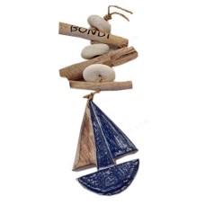 Wooden Sailboat Driftwood Mobile 30 cm