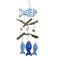 Wooden Blue Fish Driftwood Mobile 45 cm