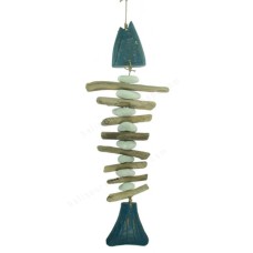 Wooden Skeleton Fish Driftwood Mobile Blue Wash