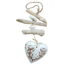 Wooden White Heart Driftwood Mobile 35 cm