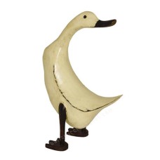 Wooden Duck Look Back Antique White 40 cm