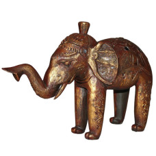 Wooden Carved Golden Elephant Statue