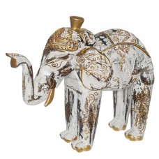 White Wash Gold Wooden Walking Elephant