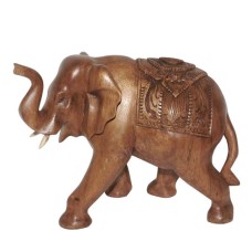 Brown Carved Walking Elephant Statue 30 cm