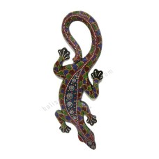 Wooden Gecko Green Red Painted Aborigine 50 cm 