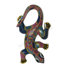 Wooden Gecko Blue Red Painted Aborigine 30 cm 