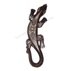 Wooden Gecko Dark Brown White Painted 50 cm 