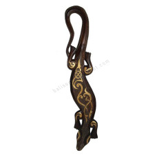 Wooden Gecko Painted Dark Brown Gold 100 cm