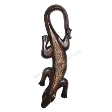 Wooden Gecko Dark Brown Carved Motif 50 cm 