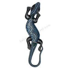 Wooden Gecko Black Grey Aborigine Painted 50 cm 
